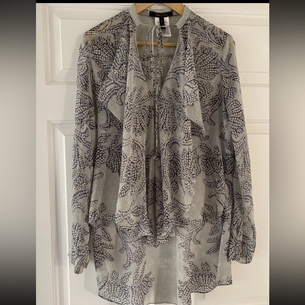 Joel Glacier 100% Silk ruffle top